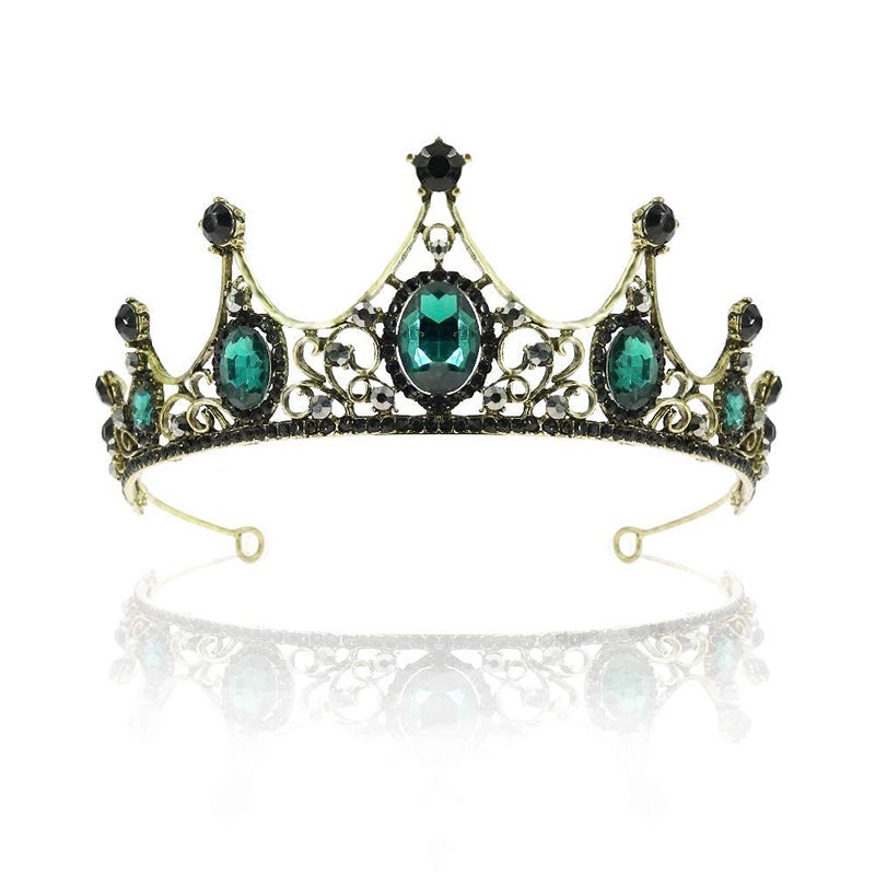 TOCESS Green Crown Tiara for Women, Vintage Princess Crown Queen Tiara with halo Crystal Emerald Rhinestone for Girls Bridal, Wedding, Pageant, Halloween, Prom Birthday Festival Party - Image 1